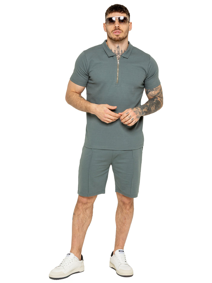 Enzo Jeans Karson Zip Polo Shirt - Emerald Green