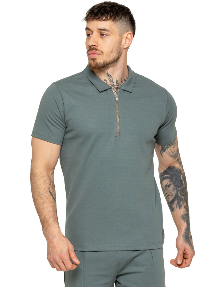 Enzo Jeans Karson Zip Polo Shirt - Emerald Green