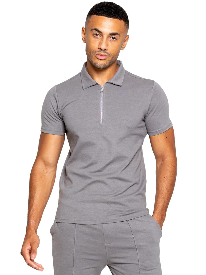 Enzo Jeans Karson Zip Polo Shirt - Grey