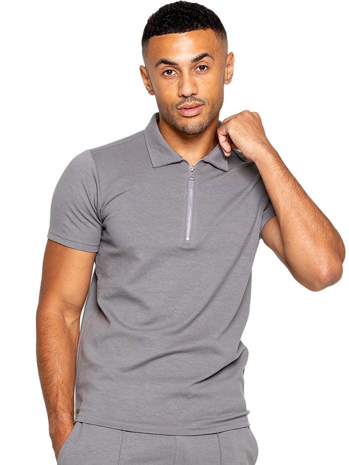 enzo jeans Karson Zip Polo Shirt - Grey