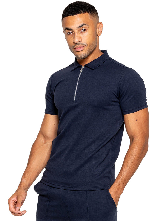 enzo jeans Karson Zip Polo Shirt - Navy