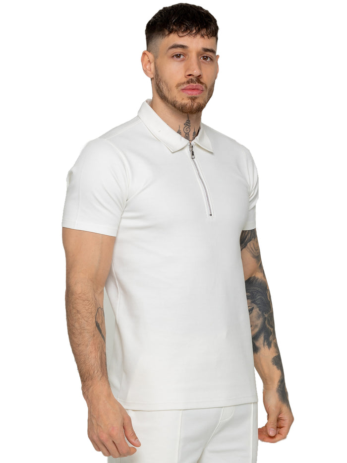 Enzo Jeans Karson Zip Polo Shirt - Off White