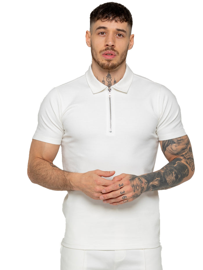 Enzo Jeans Karson Zip Polo Shirt - Off White