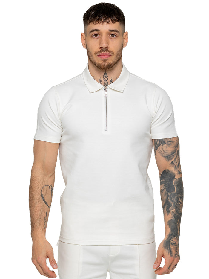 enzo jeans Karson Zip Polo Shirt - Off White