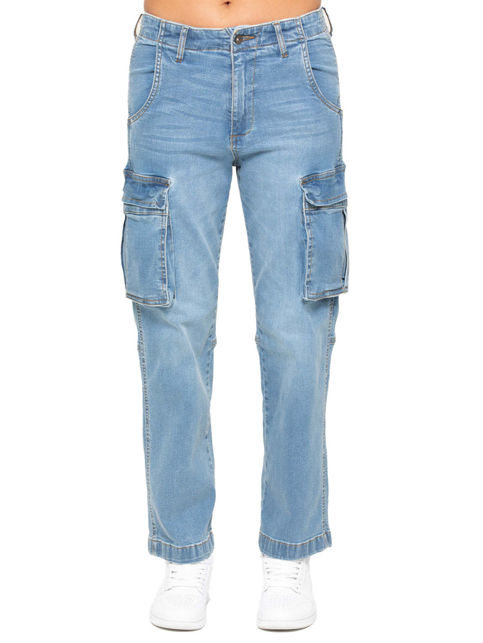 Enzo Jeans Kaylee Straight Leg Cargo Jeans - Blue