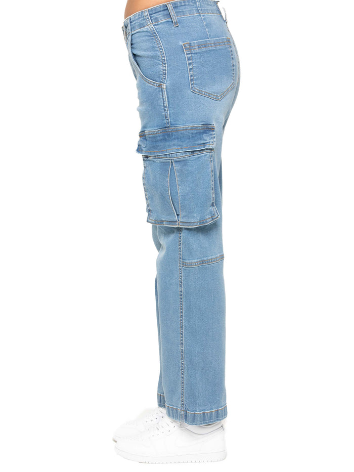Enzo Jeans Kaylee Straight Leg Cargo Jeans - Blue