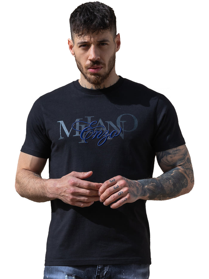Enzo Jeans Lazarro Embroidered T-Shirt - Black