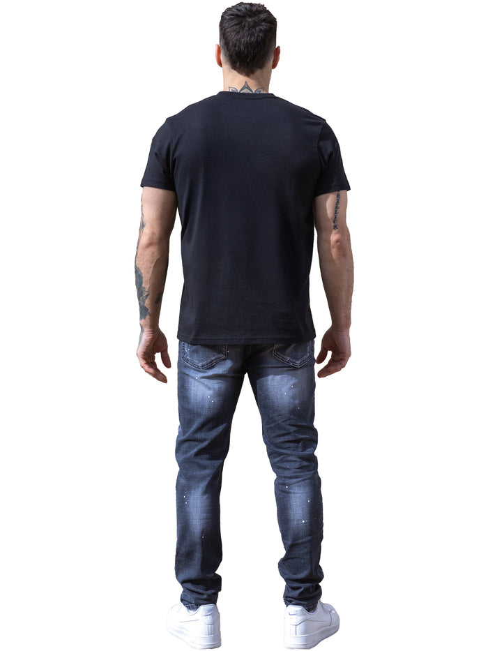Enzo Jeans Lazarro Embroidered T-Shirt - Black