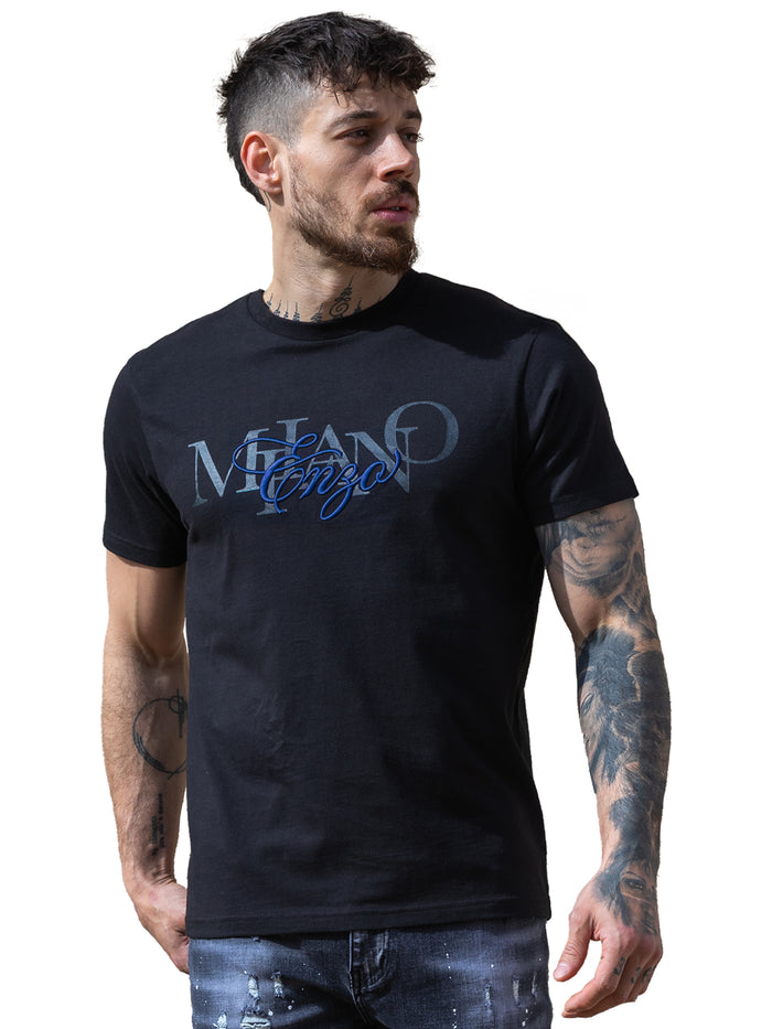enzo jeans Lazarro Embroidered T-Shirt - Black