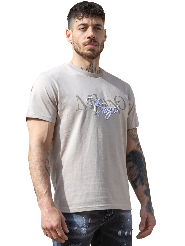 Enzo Jeans Lazarro Embroidered T-Shirt - Clay