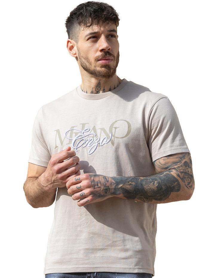 Enzo Jeans Lazarro Embroidered T-Shirt - Clay