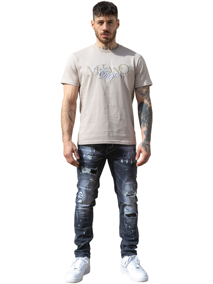Enzo Jeans Lazarro Embroidered T-Shirt - Clay