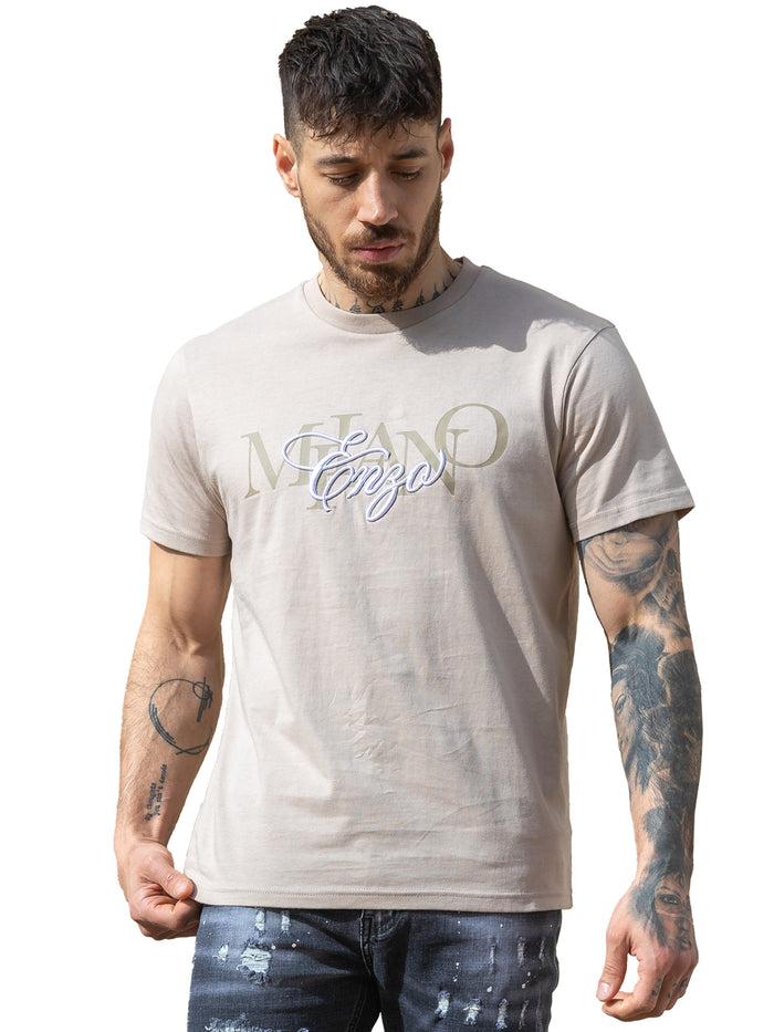 enzo jeans Lazarro Embroidered T-Shirt - Clay