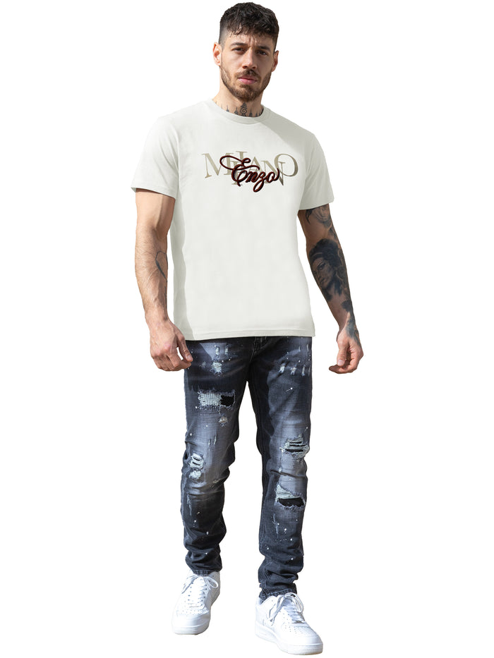 Enzo Jeans Lazarro Embroidered T-Shirt - White