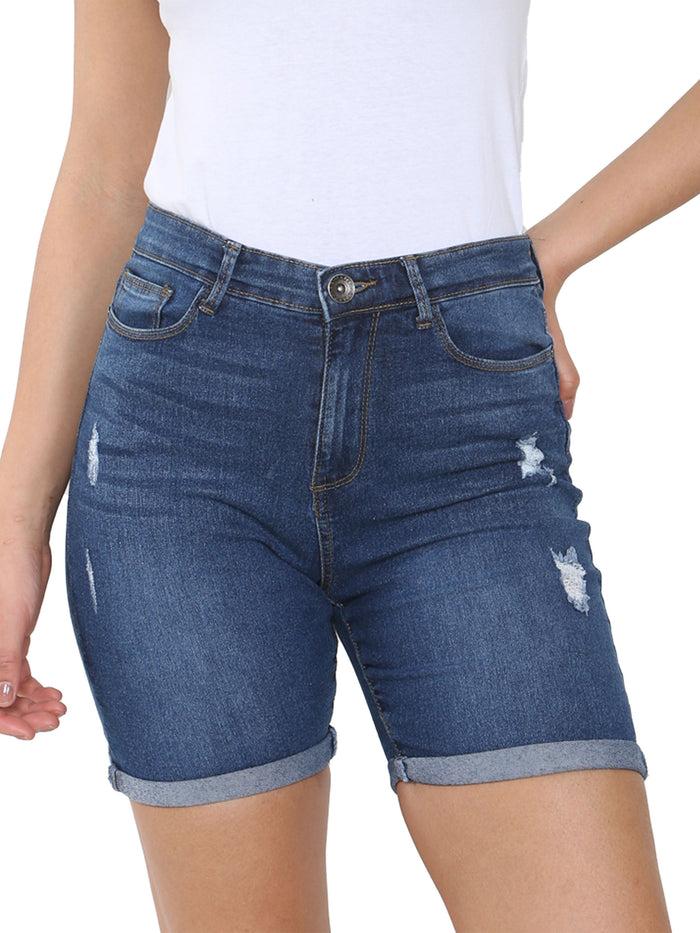 enzo jeans Lexi Rip Stretch Denim Shorts - Blue
