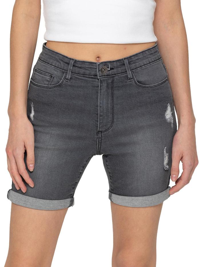 enzo jeans Lexi Rip Stretch Denim Shorts - Grey