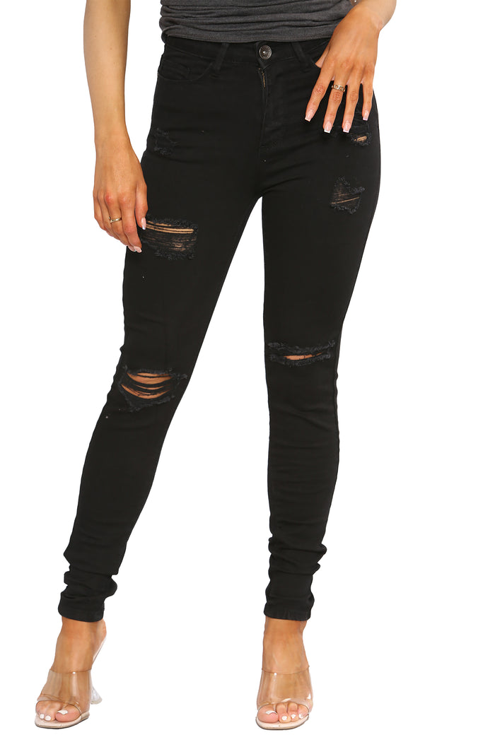 Enzo Jeans Lily Skinny Ripped Jeans - Black