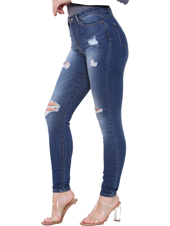 Enzo Jeans Lily Skinny Ripped Jeans - Blue