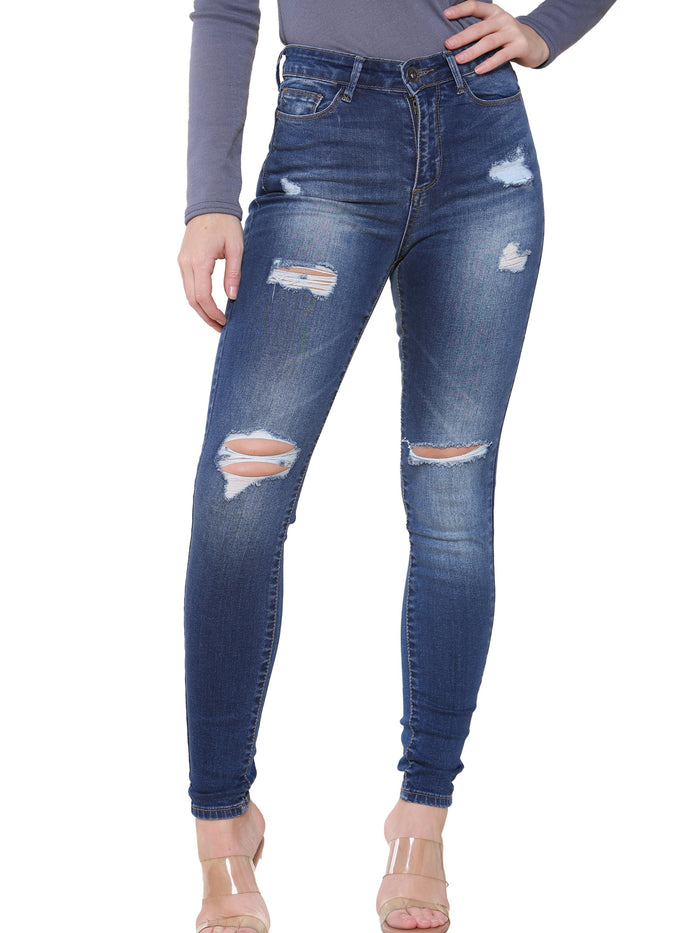 Enzo Jeans Lily Skinny Ripped Jeans - Blue