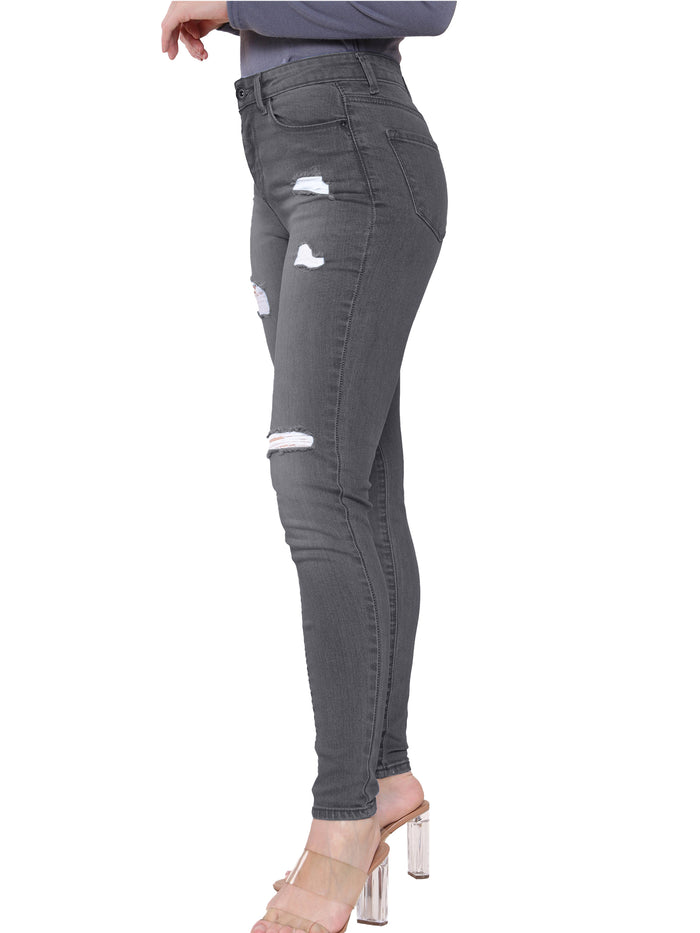 Enzo Jeans Lily Skinny Ripped Jeans - Grey