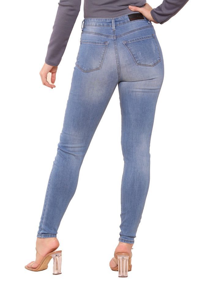 Enzo Jeans Lily Skinny Ripped Jeans - Light Blue