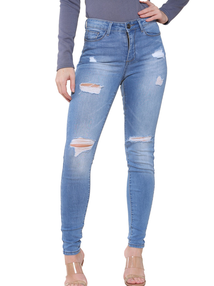 enzo jeans Lily Skinny Ripped Jeans - Light Blue
