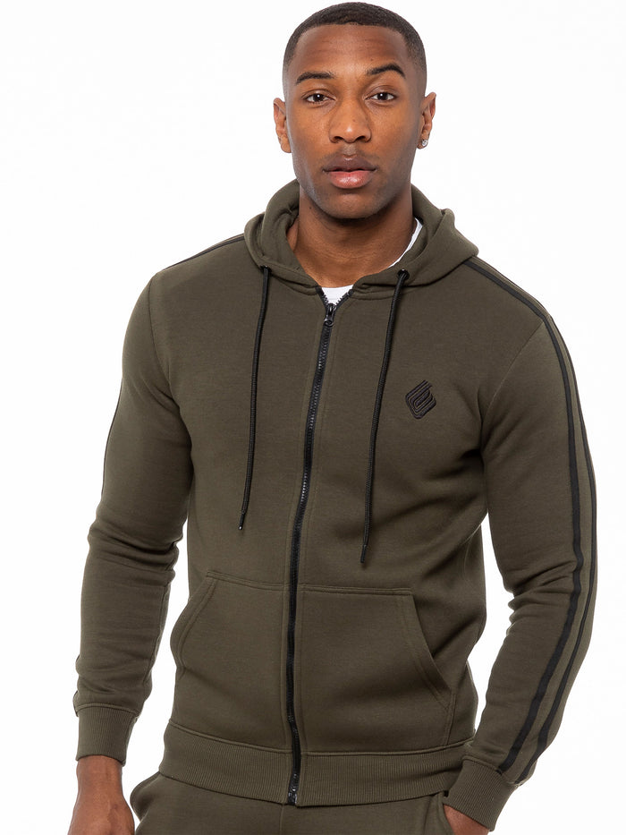 Enzo Jeans Logan Zip Up Hoodie - Khaki