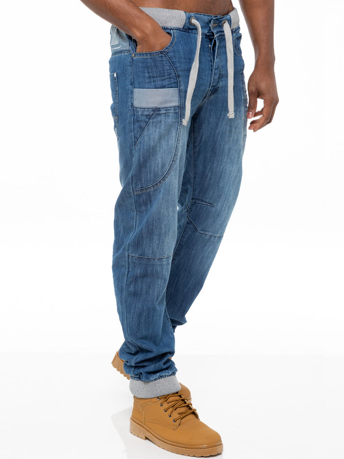 Enzo Jeans Luca Cuffed Jogger Jeans - Blue