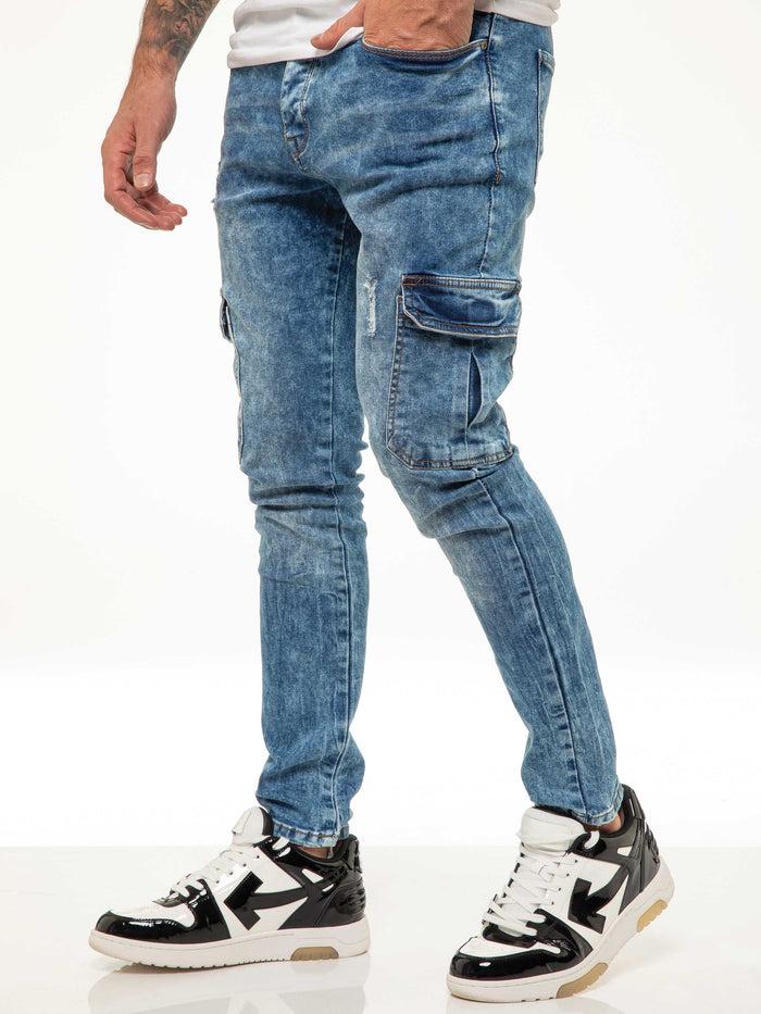 Enzo Jeans Marco Skinny Cargo Jeans - Blue