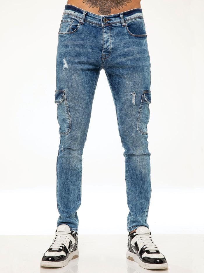 Enzo Jeans Marco Skinny Cargo Jeans - Blue