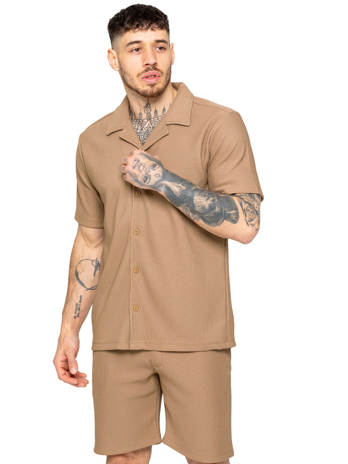 Enzo Jeans Matteo Pleated Shirt - Beige