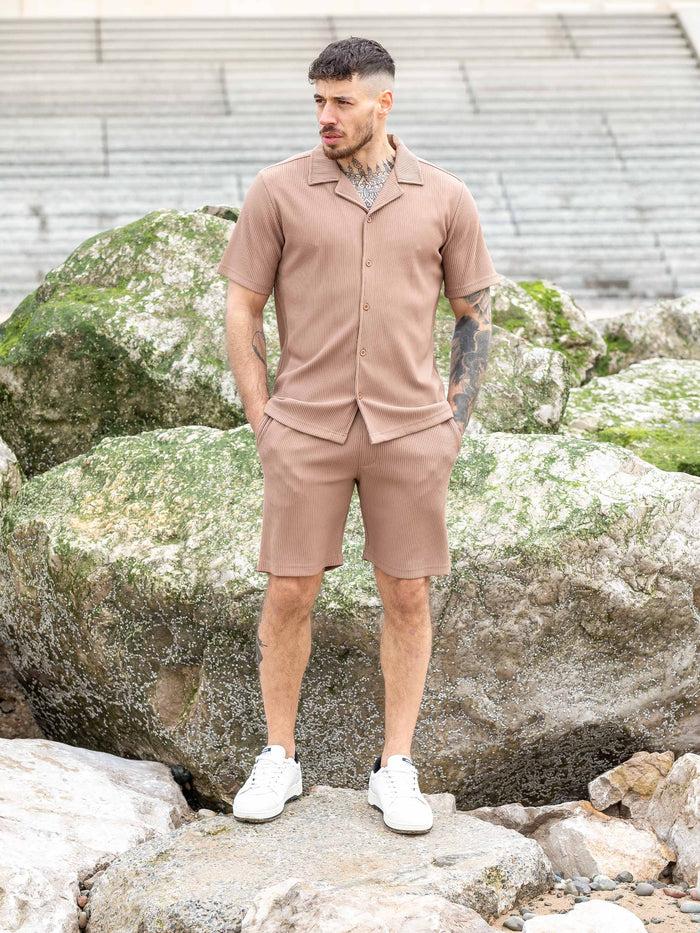 Enzo Jeans Matteo Pleated Shorts - Beige