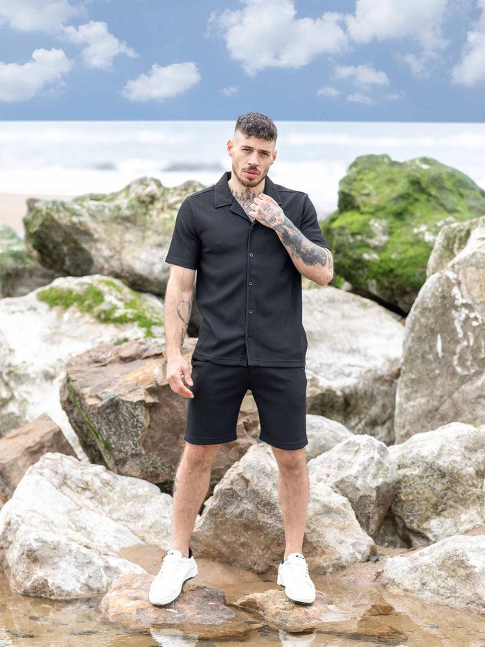 Enzo Jeans Matteo Pleated Shorts - Black