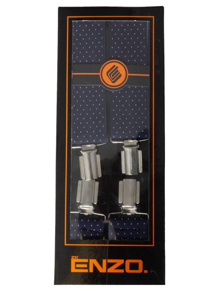 Enzo Jeans Men's Elasticated Braces - Blue Polka Dot