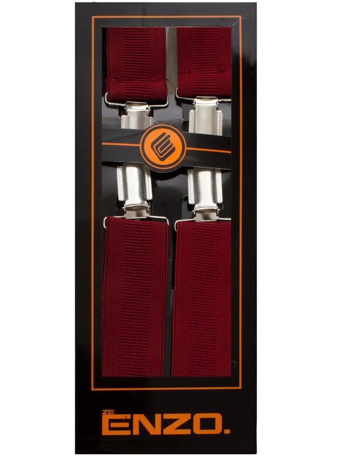 Enzo Jeans Men's Elasticated Braces - Burgundy