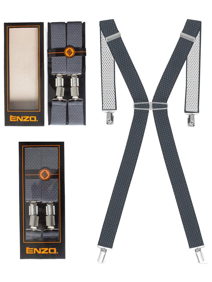 Enzo Jeans Men's Elasticated Braces - Grey Polka Dot