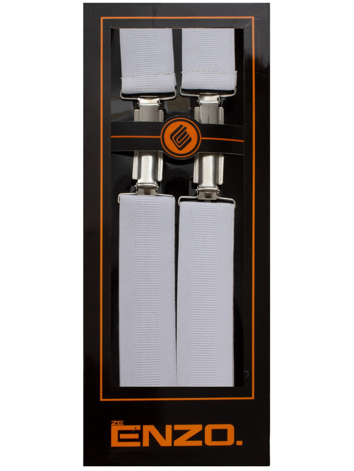 Enzo Jeans Men's Elasticated Braces - White