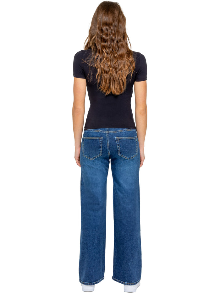 Enzo Jeans Mila High Rise Wide Leg Jeans - Mid Blue