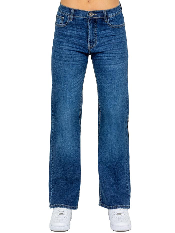 Enzo Jeans Mila High Rise Wide Leg Jeans - Mid Blue