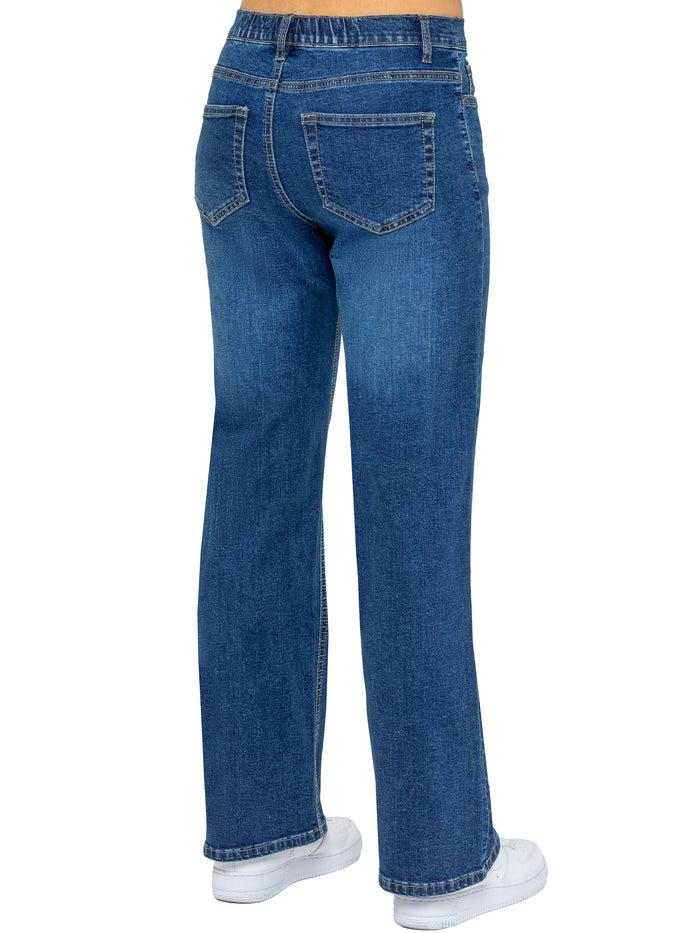 Enzo Jeans Mila High Rise Wide Leg Jeans - Mid Blue