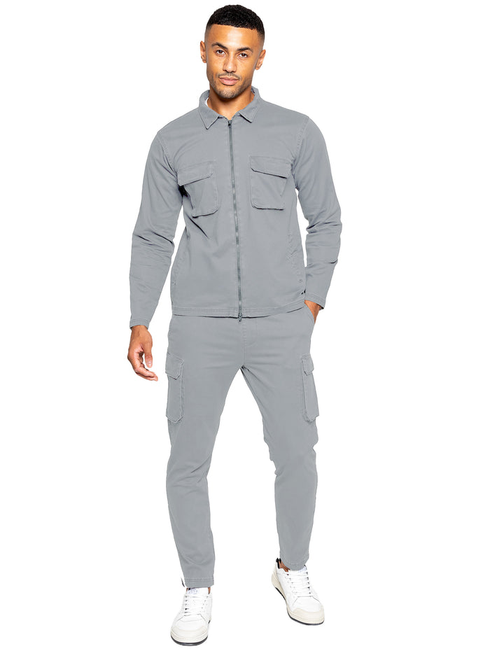 Enzo Jeans Nova Dye Cargo Jacket - Light Grey