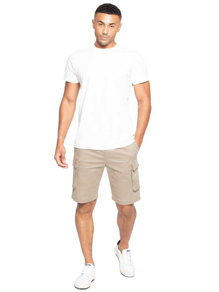 Enzo Jeans Nova Dye Cotton Cargo Shorts - Beige