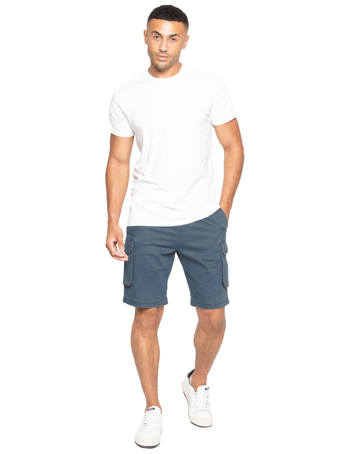 Enzo Jeans Nova Dye Cotton Cargo Shorts - Steel Blue