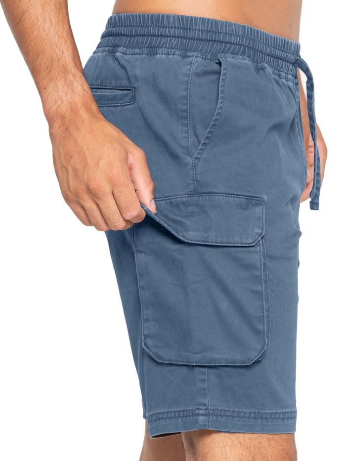 Enzo Jeans Nova Dye Cotton Cargo Shorts - Steel Blue