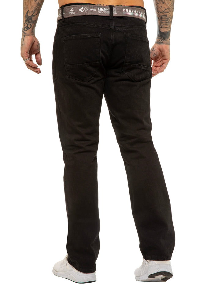 Enzo Jeans Oscar Belted Denim Jeans - Black