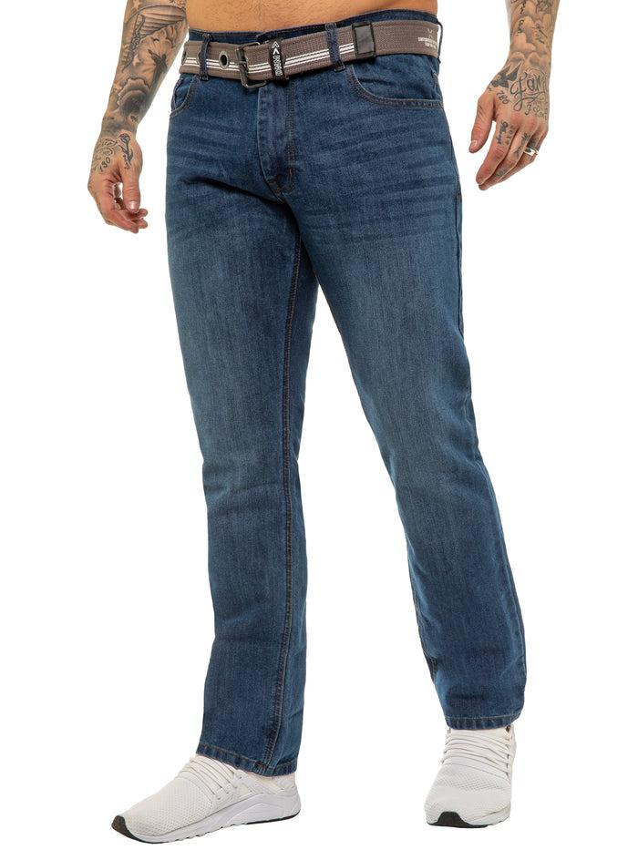 Enzo Jeans Oscar Belted Denim Jeans - Blue