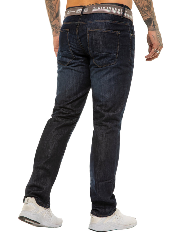 Enzo Jeans Oscar Belted Denim Jeans - Dark Blue