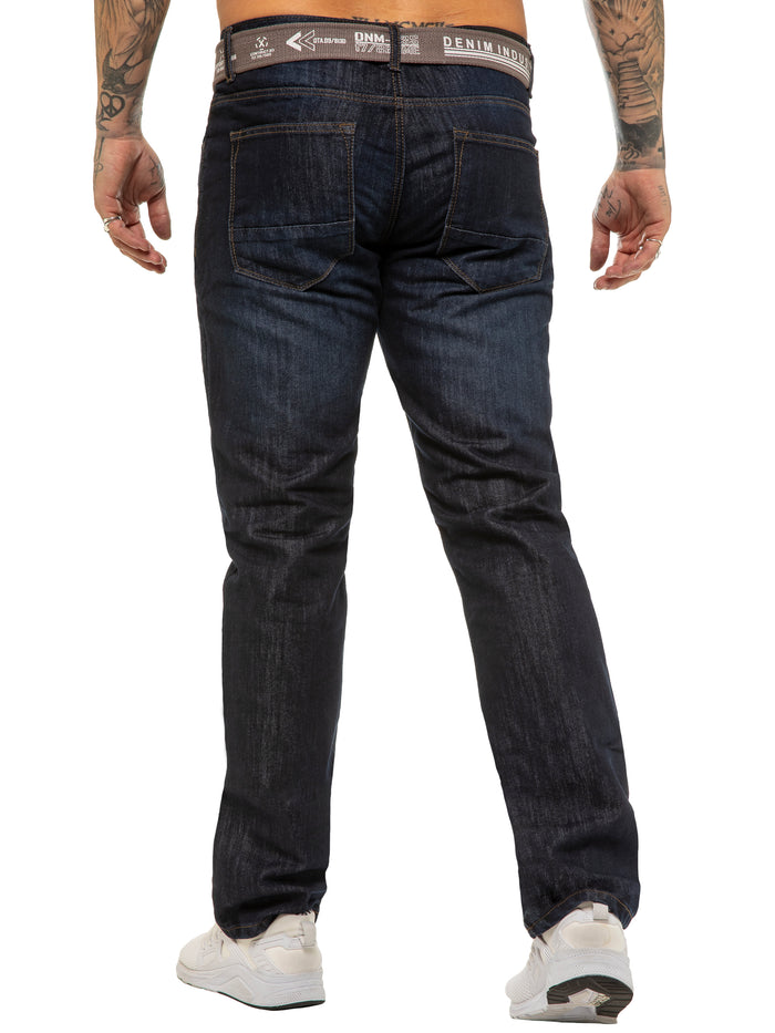Enzo Jeans Oscar Belted Denim Jeans - Dark Blue