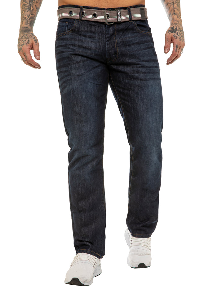 enzo jeans Oscar Belted Denim Jeans - Dark Blue