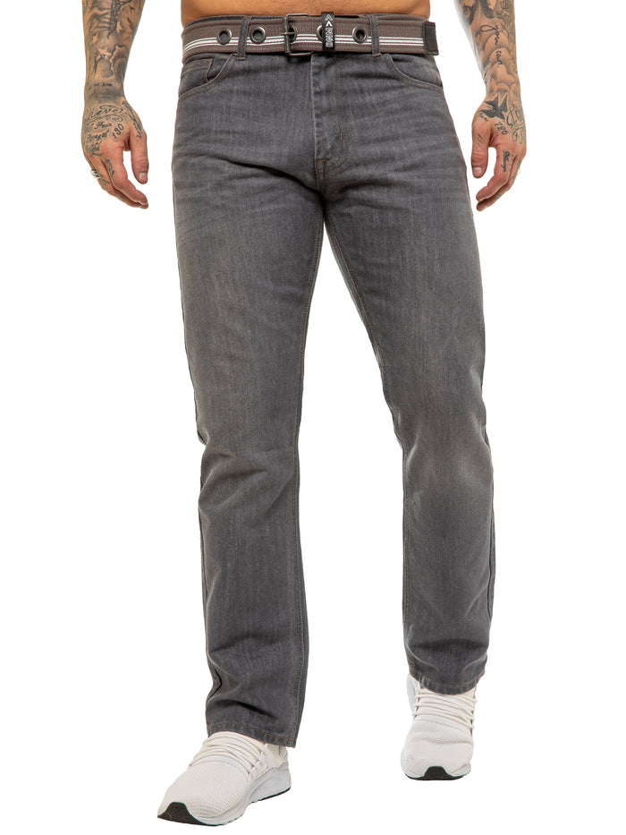 Enzo Jeans Oscar Belted Denim Jeans - Grey